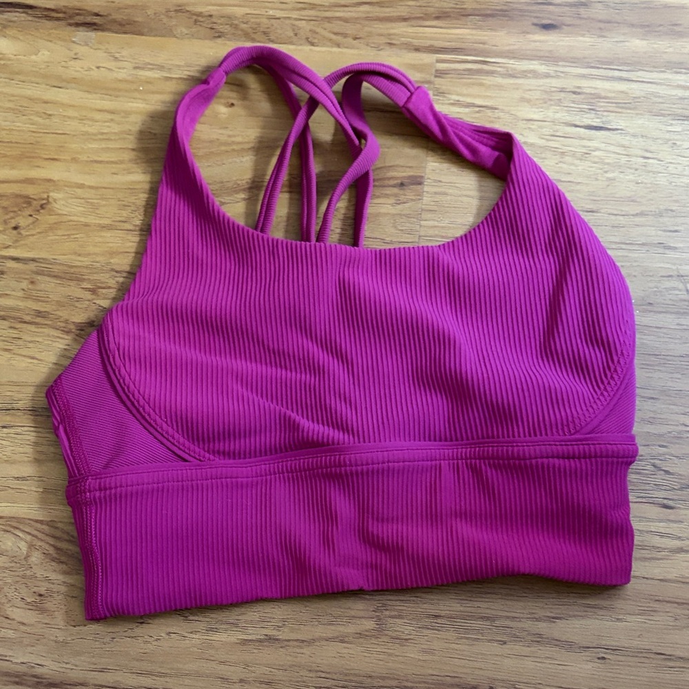 Women's Pink Ribbed Sports Bra